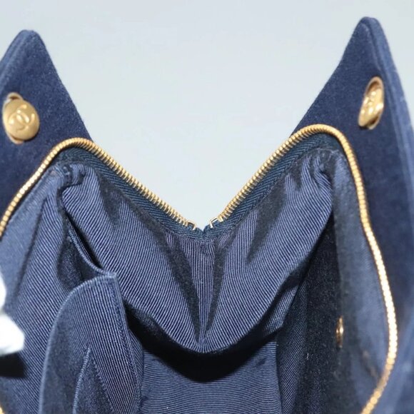 CHANEL Matelasse Chain Shoulder Bag cotton Navy Gold CC Auth - Picture 11 of 16